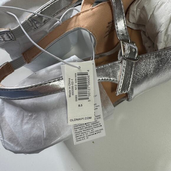 NWT OLD NAVY Strappy Slingback Mary Jane Heels Metallic Silver 8.5 - Picture 8 of 8